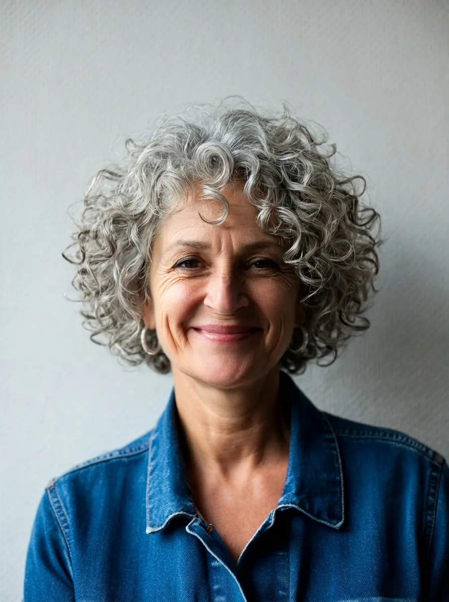 Short Voluminous Silver Frost Curly Crop